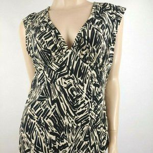 BCBG Paris Black & Beige Print Sleeveless V-Neck Pullover Blouse Sz L